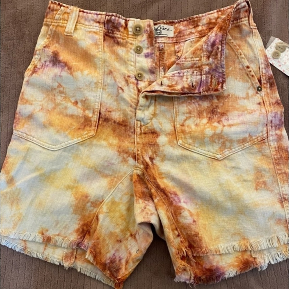 We The Free Tie-Dye Denim Shorts in Orange and Purple